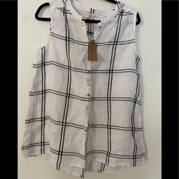 Christian Siriano New York 100% Linen Plaid Button-Up Sleeveless Tunic Top, Med - Picture 1 of 7